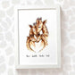 Giraffe family of 4 portrait personalised with names displayed in an A4 white wood frame for a thoughful gift for mum