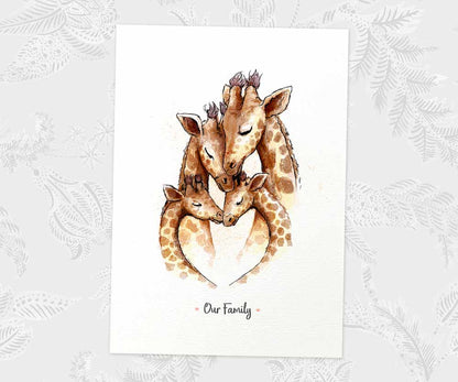 Animal Family Name Personalised Gift Prints Giraffe Wall Art Sign Birthday Anniversary Baby Nursery Mothers Friend