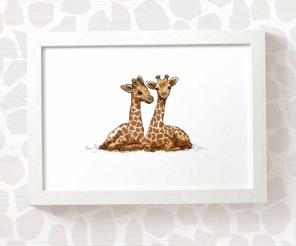 Twin Baby Gift Safari Nursery Decor Childrens Animal Wall Art Giraffe Print Playroom Newborn First Birthday
