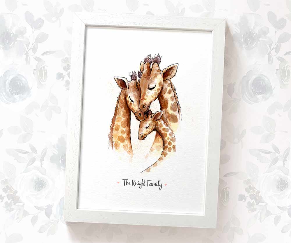 Animal Family Name Personalised Gift Prints Giraffe Wall Art Custom Birthday Anniversary Baby Room Mothers Grandparents