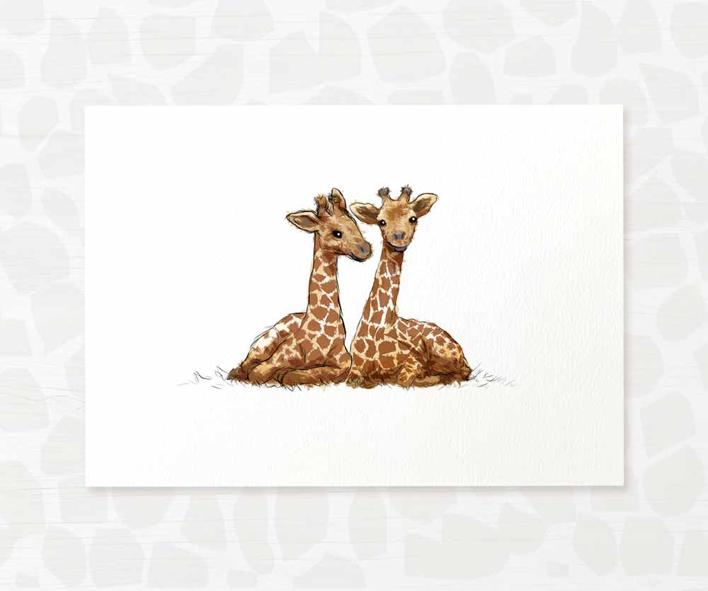 Twin Baby Shower Gift Safari Jungle Nursery Decor Animal Wall Art Giraffe Print Newborn Gender Neutral
