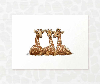 Triplet Baby Shower Gift Safari Jungle Nursery Decor Animal Wall Art Giraffe Print Newborn Boy Girl