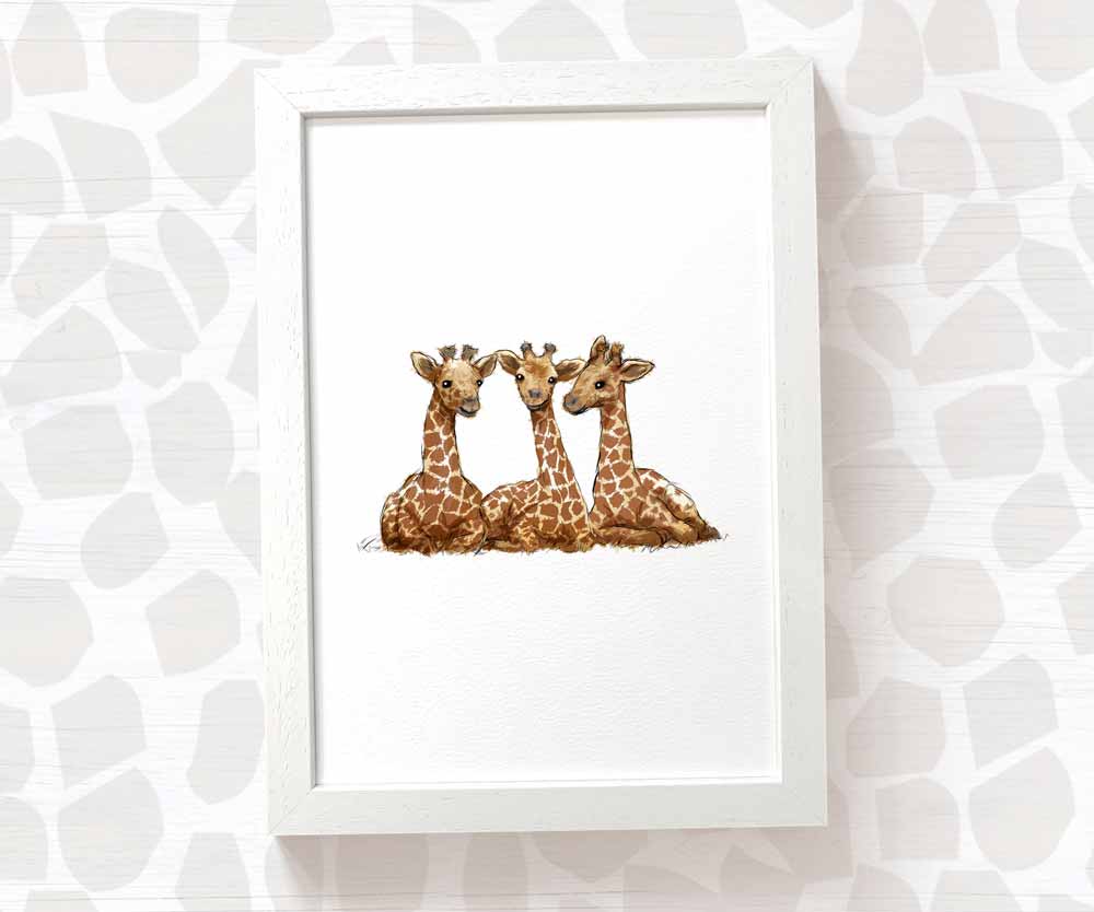 Newborn Baby Shower Gift Safari Nursery Decor Kids Animal Wall Art Giraffe Print First Birthday Framed