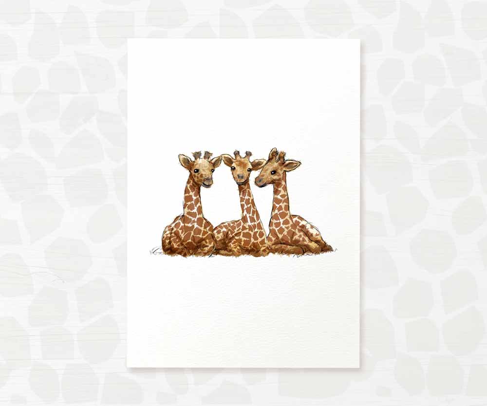 Triplet Baby Shower Gift Safari Jungle Nursery Decor Animal Wall Art Giraffe Print Newborn Gender Neutral