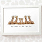Giraffe family of 7 portrait personalised with names displayed in an A4 white wood frame for a thoughful gift for mum