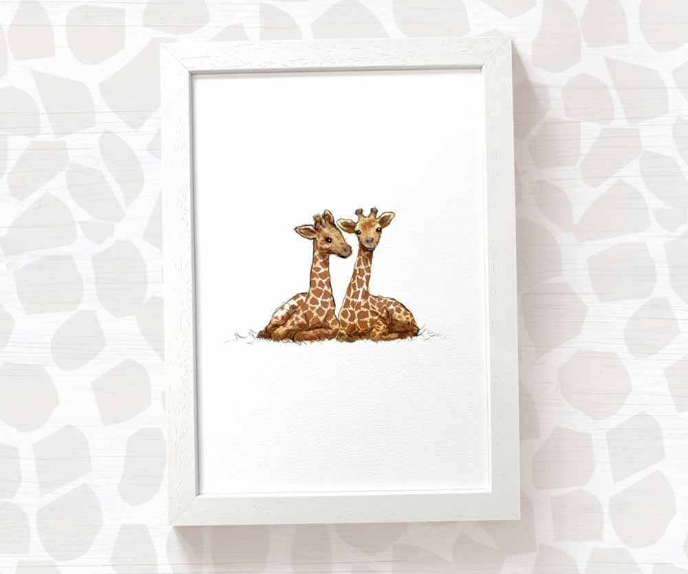 Newborn Baby Shower Gift Safari Nursery Decor Kids Animal Wall Art Giraffe Print First Birthday Framed