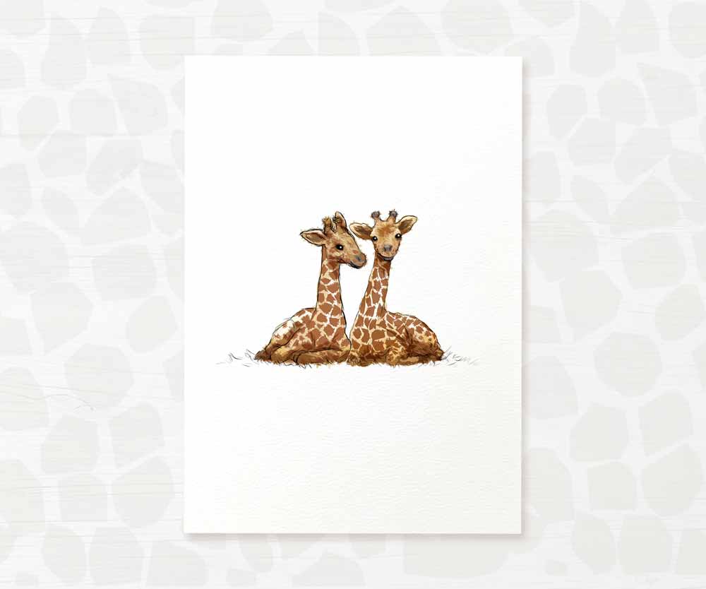 Twin Baby Shower Gift Safari Jungle Nursery Decor Animal Wall Art Giraffe Print Newborn Boy Girl