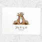 Two Giraffes A4 Unframed Print Customized With Names And Date For A Thoughtful Valentines Day Gift