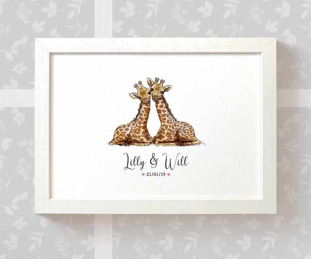Personalized Giraffe Couple A3 Framed Print Featuring Names And Date For A Memorable 50th Anniversary Gift For Parents