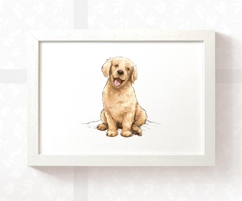 Happy Golden Retriever Puppy Dog Art Print