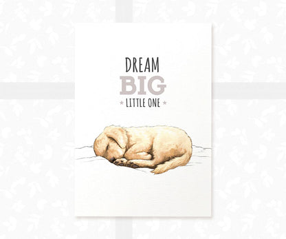 Golden Retriever Dog "Dream Big Little One" Nursery Art Print | Children's Wall Art