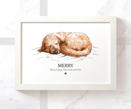 Goldendoodle Brown Dog Puppy Pet Portrait Memorial Loss Christmas Gift Name Sign Personalised Framed Art Print