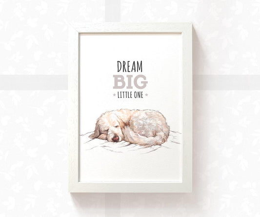 Goldendoodle "Dream Big Little One" Dog Nursery Art Print | Children's Wall Art