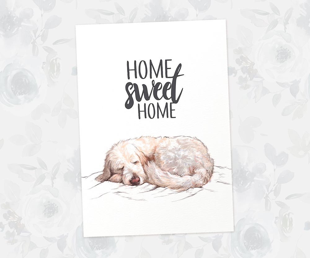 Goldendoodle "Home Sweet Home" Sleeping Dog Art Print