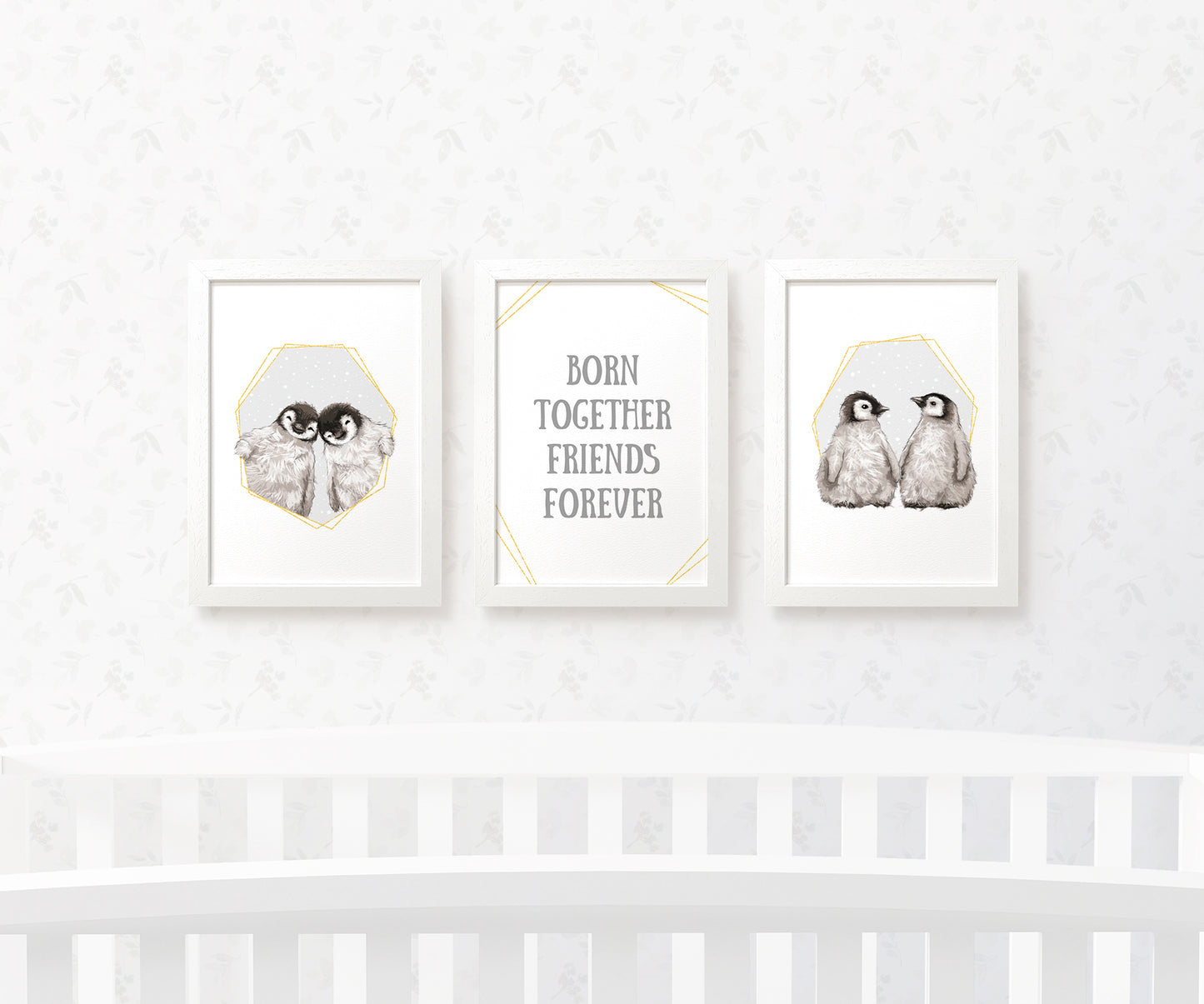 Bird Nursery Prints New Baby Shower Gift Girl Grey Penguin Wall Art Set Playroom Decor UK