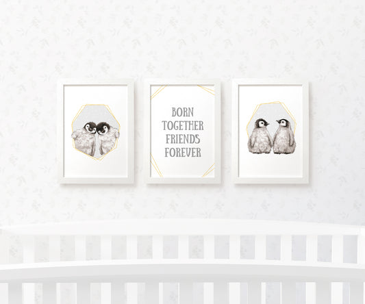 Bird Nursery Prints New Baby Shower Gift Girl Grey Penguin Wall Art Set Playroom Decor UK