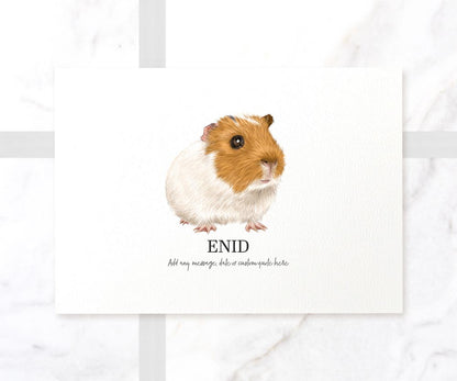 Guinea pig handmade wall art illustrated A4 print with personalised fur colours and pet name Enid