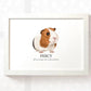 Smooth coat tricolour guinea pig illustrated and framed A4 Art print with personalised pet name Percy