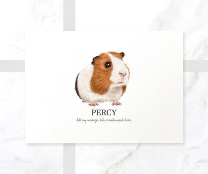 A3 unframed tricolour guinea pig illustrated wall art print with pet name Percy in landscape orientation