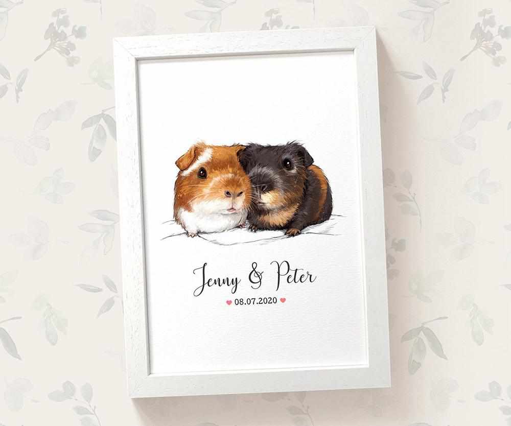 Personalized Guinea Pig Couple A4 Framed Print Featuring Newlywed Names And Date For A Unique Wedding Gift