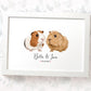 Two guinea pigs framed art print with personalised names and wedding anniversary date