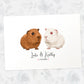 Guinea pig couple illustrated art print with personalised names and engagement date