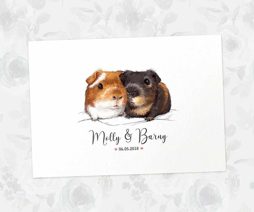 Two Guinea Pigs A4 Unframed Print Customized With Names And Date For A Thoughtful Valentines Day Gift
