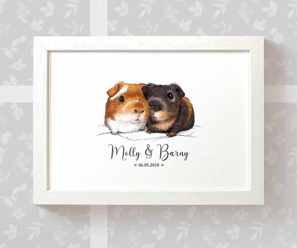Personalized Guinea Pig Couple A3 Framed Print Featuring Names And Date For A Memorable 50th Anniversary Gift For Parents
