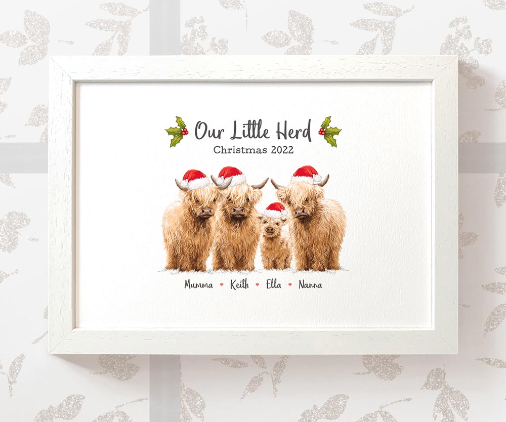Christmas Family Portrait Personalised Name Gift Prints Highland ...