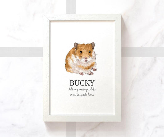 Hamster New Pet Portrait Memorial Loss First Birthday Christmas Gift Name Sign Personalised Framed Art Print