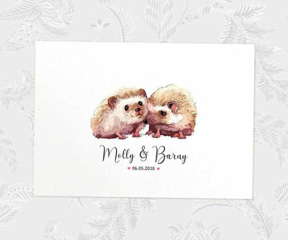 Two Hedgehogs A4 Unframed Print Customized With Names And Date For A Thoughtful Valentines Day Gift