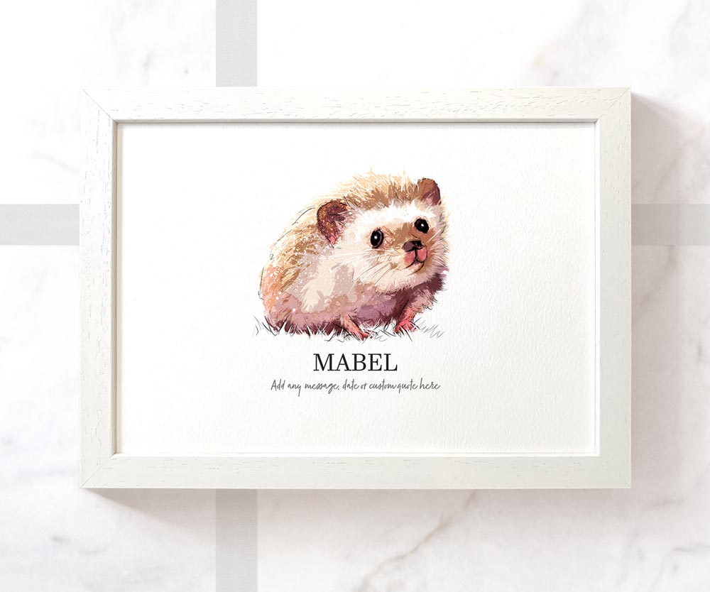 Hedgehog New Personalised Poster Pet Portrait Memorial Loss Birthday Christmas Gift Name Sign Custom Framed Print