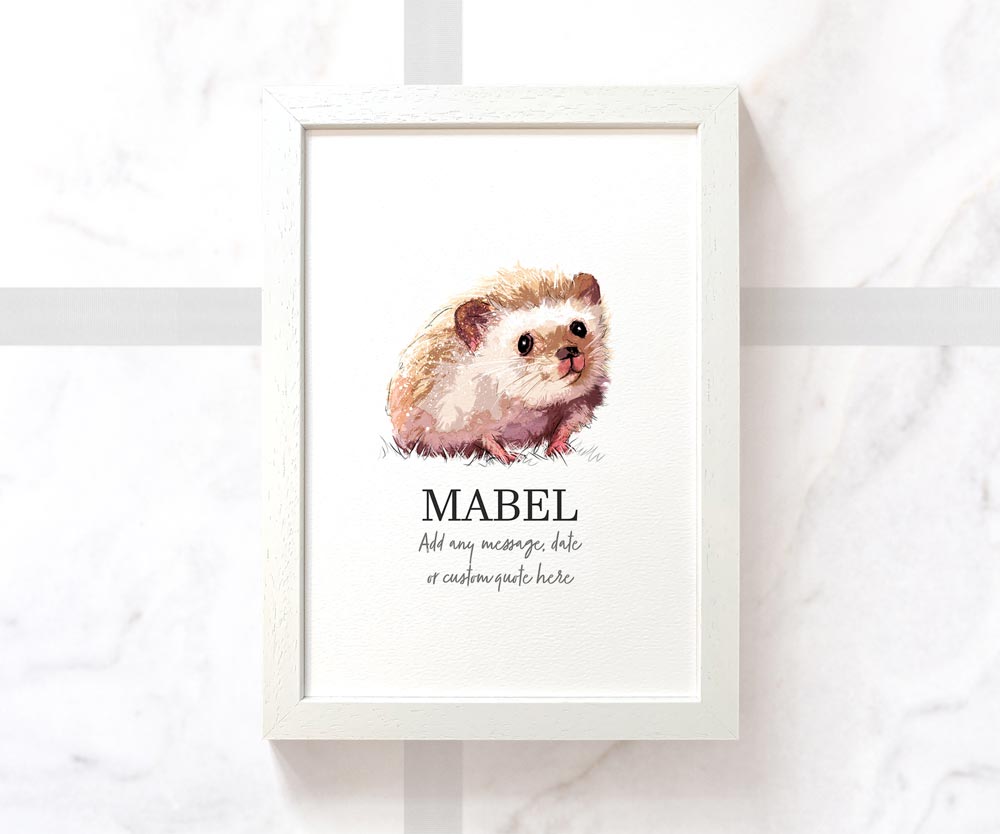 Hedgehog New Pet Portrait Memorial Loss First Birthday Christmas Gift Name Sign Personalised Framed Art Print