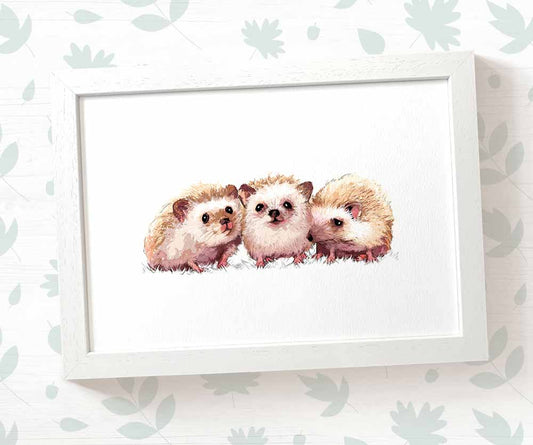 Hedgehogs Woodland Animal Nursery Print for Triplets