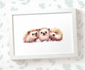 Hedgehogs Woodland Animal Nursery Print for Triplets