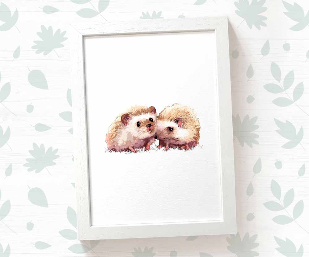Twin Hedgehogs Woodland Nursery Art Print | Children's Wall Art