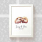 Personalized Hedgehog Couple A4 Framed Print Featuring Names and Date For A Special First Anniversary Gift
