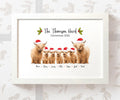 Christmas Family Portrait Personalised Name Gift Prints Highland Cow Wall Art Custom