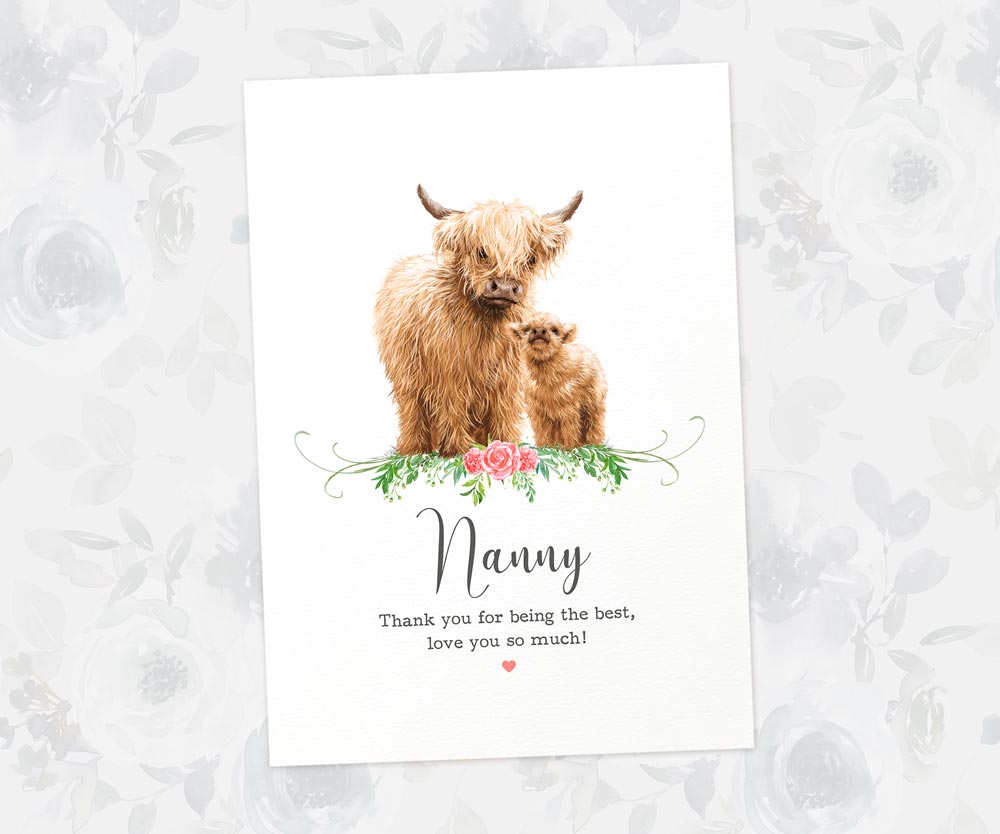Thank You Personalised Name Gift  Prints Highland Cow Wall Art Custom Mothers Day Daughter Love Grandma