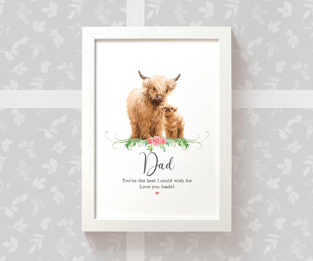 Thank You Personalised Name Gift  Prints Highland Cow Wall Art Custom Fathers Day Son Grandad Present