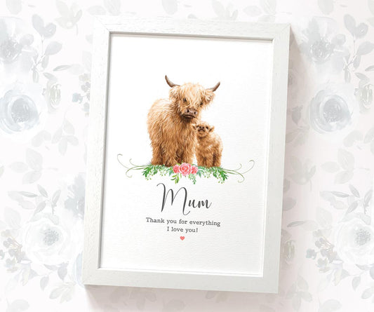 Thank You Personalised Name Gift  Prints Highland Cow Wall Art Custom Mothers Day Daughter Teacher Present