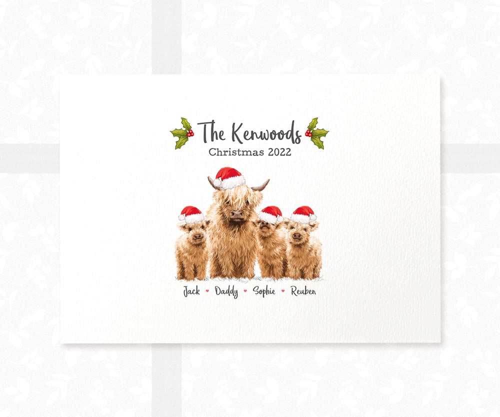 Highland Cow Family Christmas Personalised Decoration Names Portrait Grandparents Mother Father Gift Ideas Brother Sister Frame