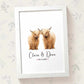 Personalized Highland Cow Couple A4 Framed Print Featuring Newlywed Names And Date For A Unique Wedding Gift