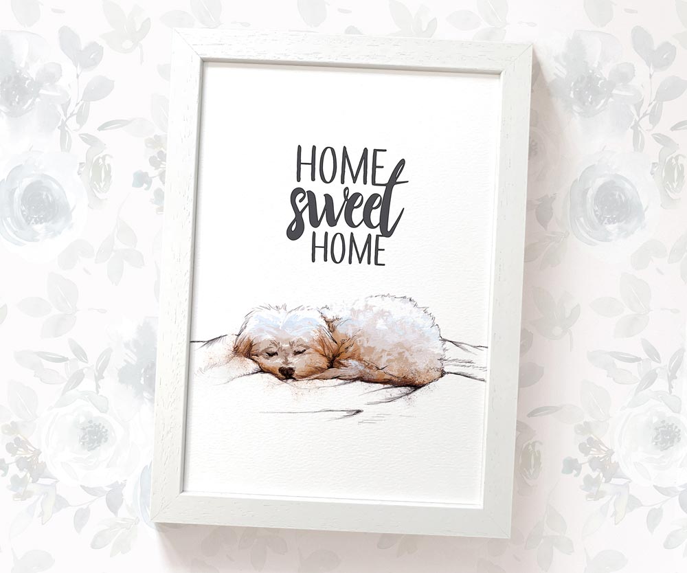 Maltese Dog Sleeping Print "Home Sweet Home"