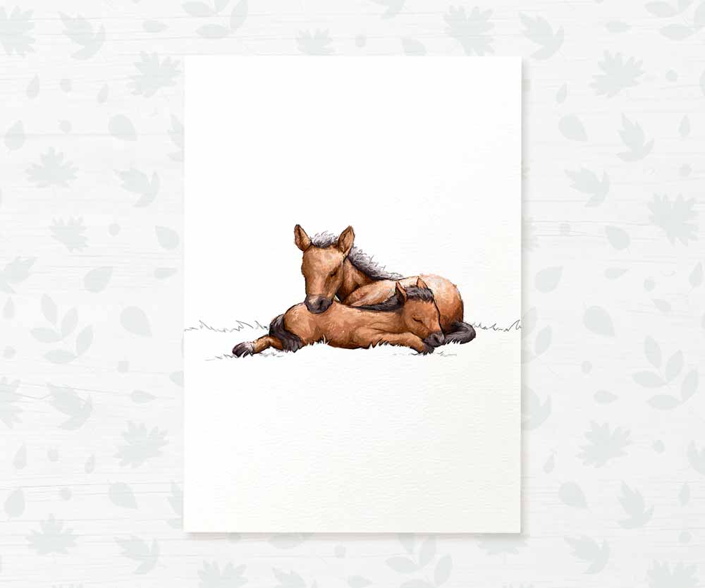 Twin Horse Farm Animals Nursery Art Print | Children's Wall Art
