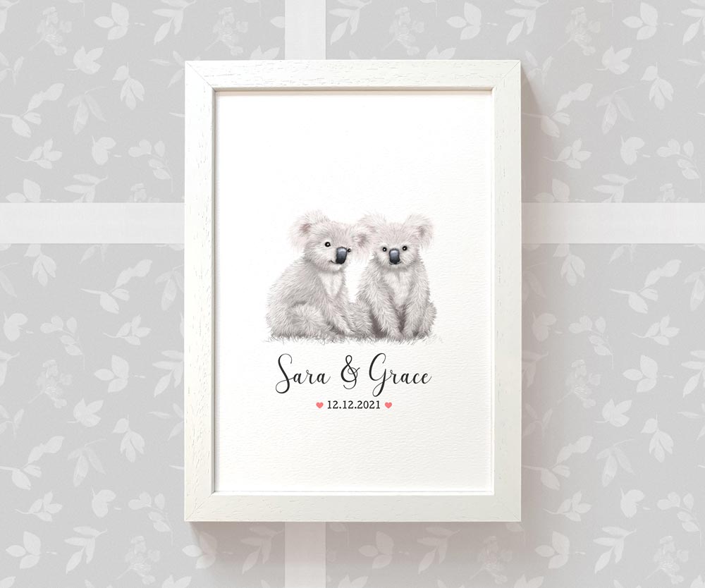 Personalized Koala Couple A3 Framed Print Featuring Names And Date For A Memorable 50th Anniversary Gift For Parents