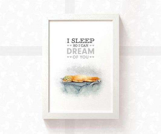Sleeping Leopard Gecko Art Print "I sleep so I can dream of you" | Lizard Print
