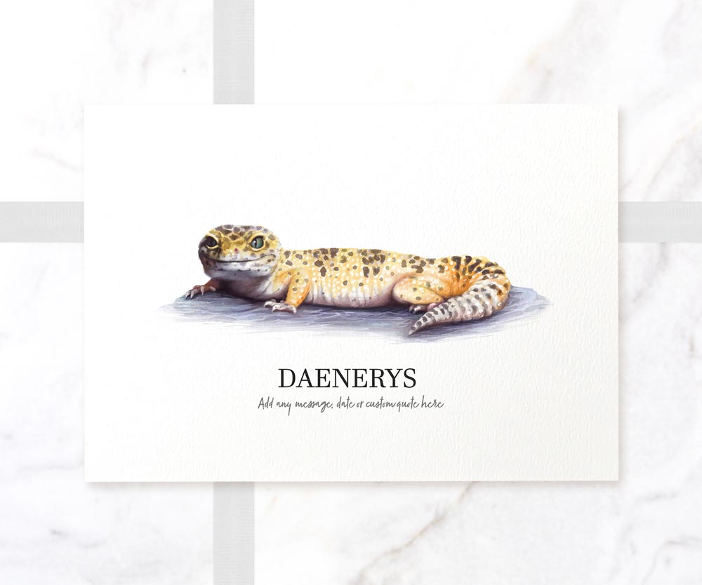 Leopard Gecko Reptile Personalised New Pet Portrait Memorial Loss Christmas Gift Custom Wall Art Poster Print