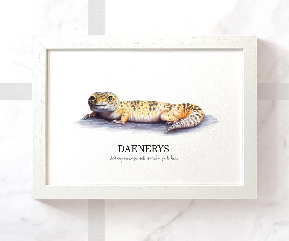 Leopard Gecko Lizard Pet Portrait Memorial Loss Birthday Christmas Gift Name Sign Personalised Framed Art Print
