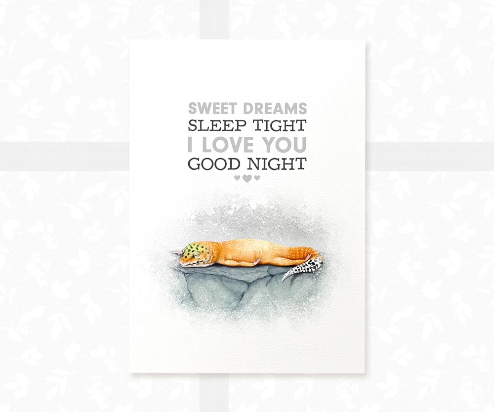 Sleeping Leopard Gecko Nursery Print "Sweet Dreams" | Lizard Print